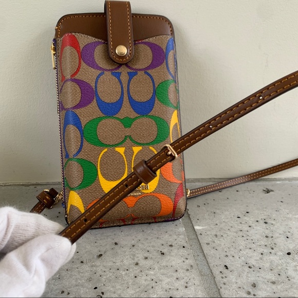 NWT Coach Phone Crossbody In Rainbow Signature Canvas - Picture 6 of 13